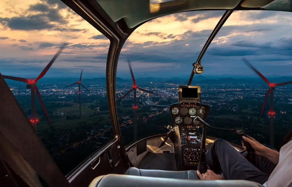 Bedarfsgesteuerte Nachtkennzeichnung (BNK) von Windenergieanlagen - Windpark aus Sicht des Cockpits