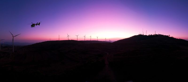 Wind turbines equipped with ADLS at dusk