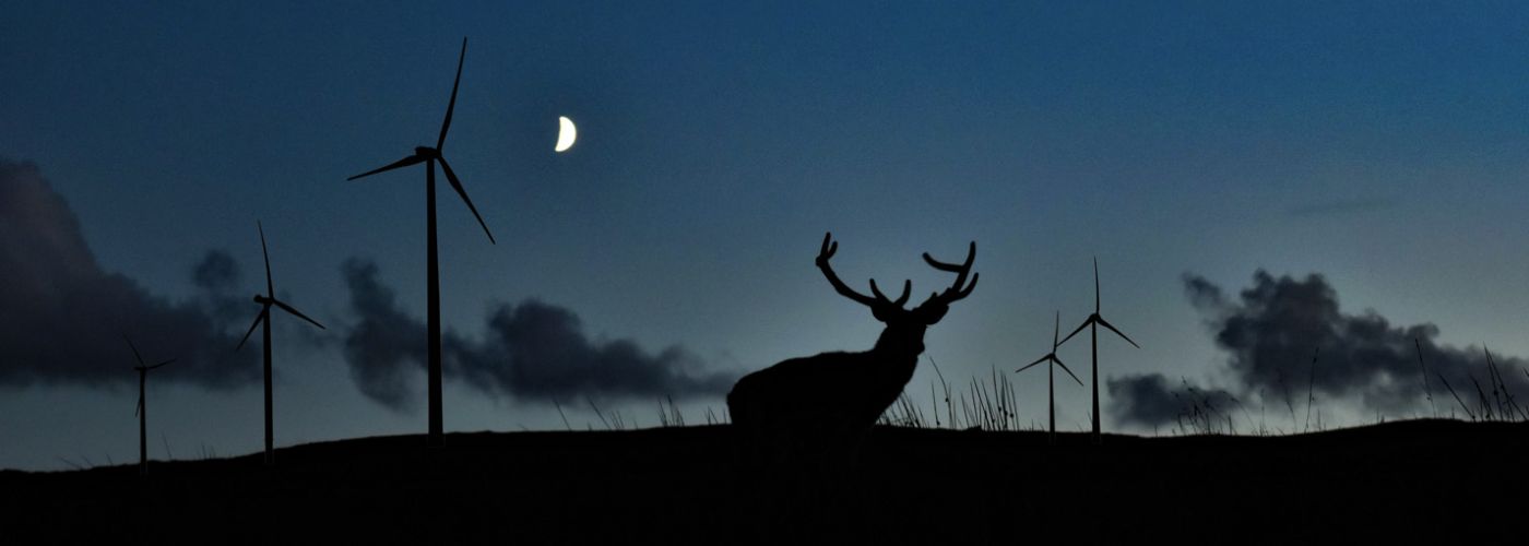 Dark wind turbines at night - ADLS against light pollution